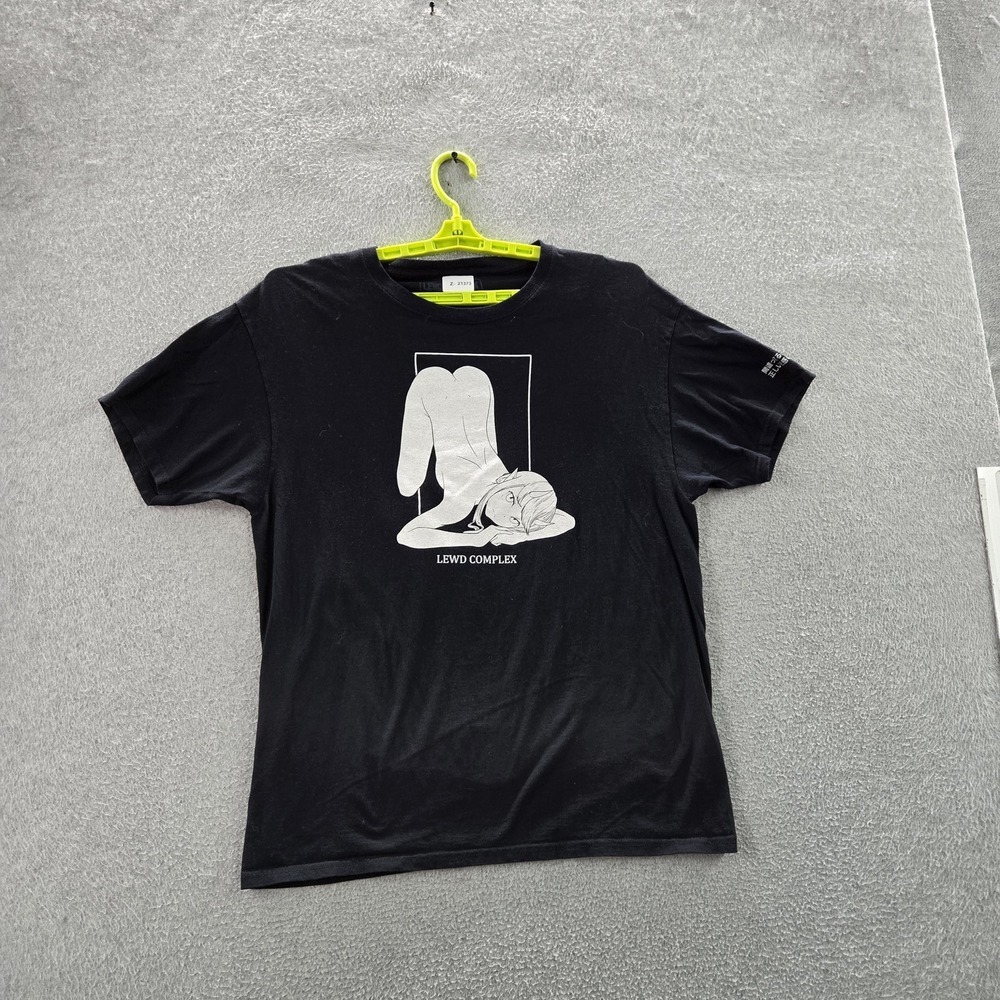 Lewd Complex Men Shirt L Black Graphic Anime Girl Short Sleeve